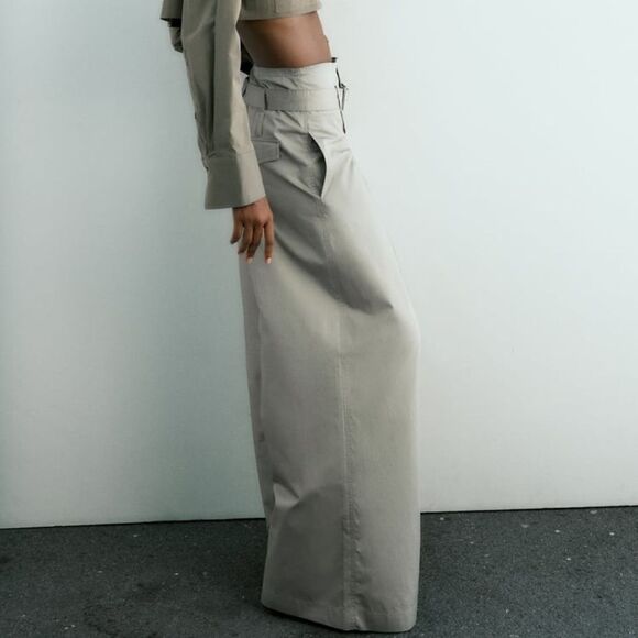 ZARA BELTED FULL-LENGTH PANTS WIDE LEG - Picture 12 of 12